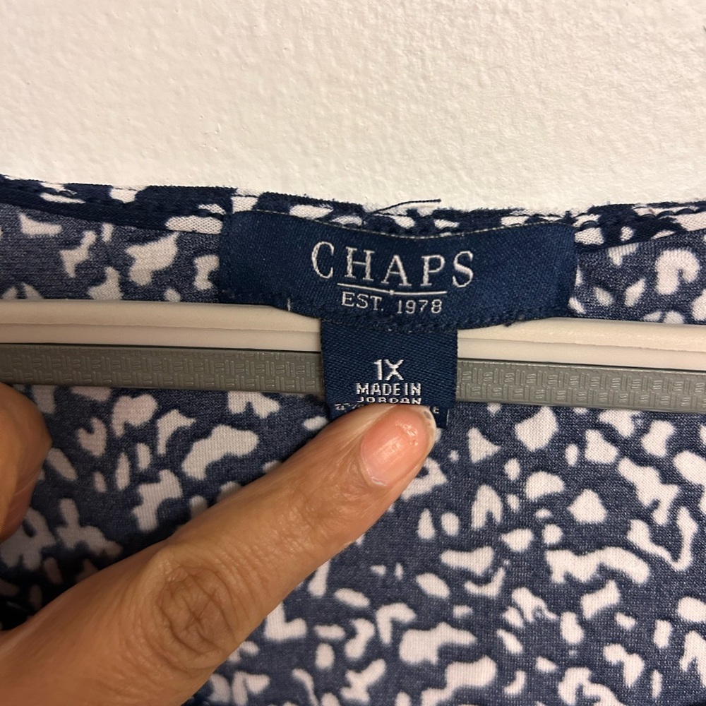 Chaps Navy and White Abstract Top